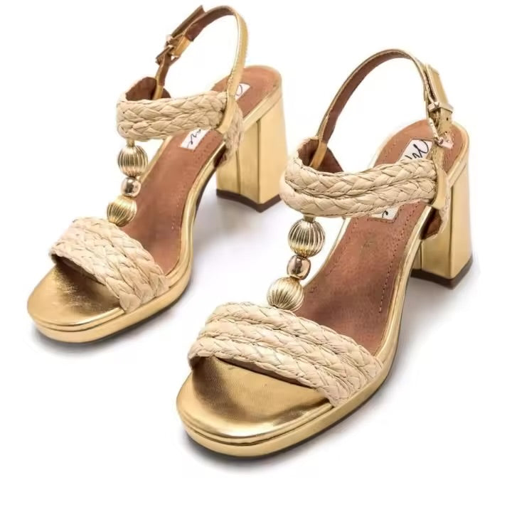 SANDALIA MARIAMARE RAFFIA DORADA TACON