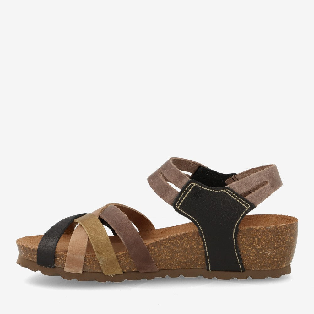 SANDALIA INTER BIOS 5338 KAKI PARDO BUGI NEGRO