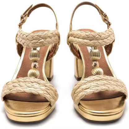 SANDALIA MARIAMARE RAFFIA DORADA TACON