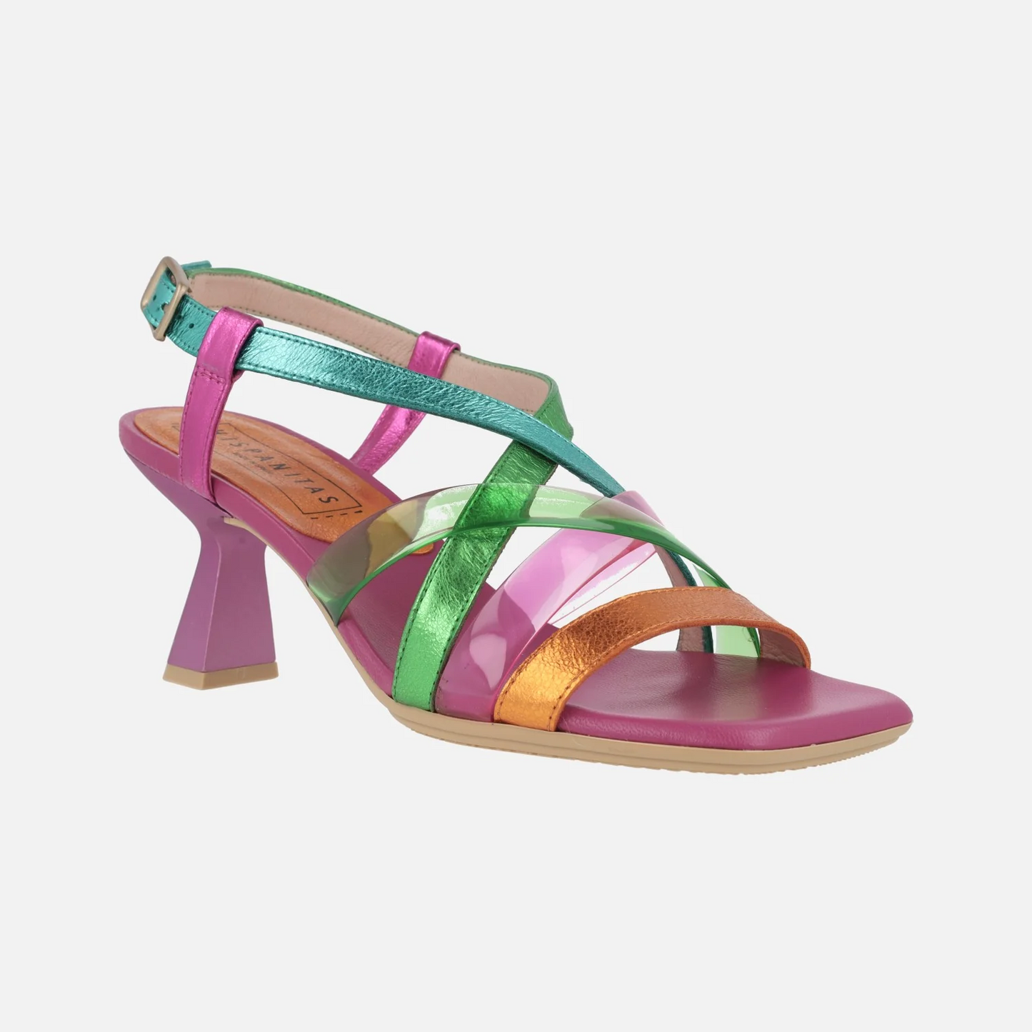 SANDALIAS DE TIRAS EN COMBINADO DE PIEL Y VINILO HISPANITAS