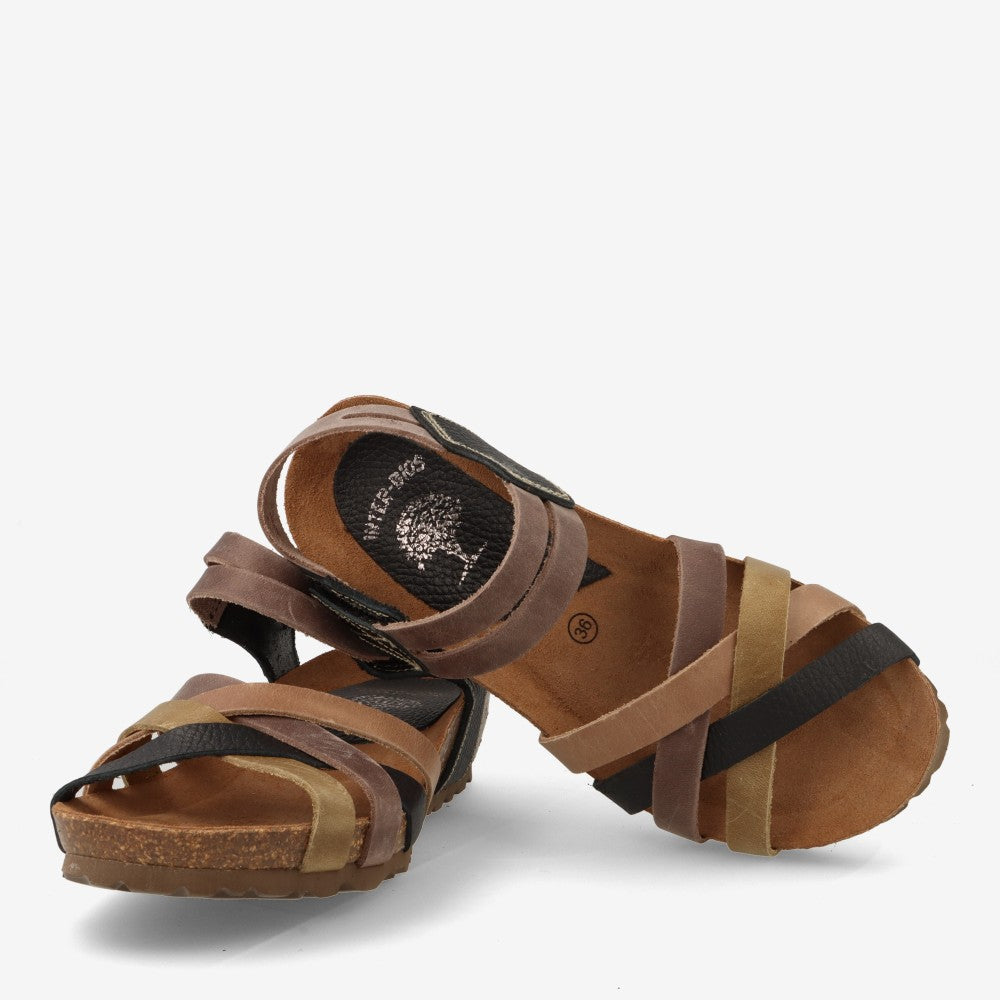 SANDALIA INTER BIOS 5338 KAKI PARDO BUGI NEGRO